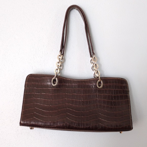 NYC Accessory Womens Purse Brown Croc M Zip Close Handbag Double Handle - Picture 2 of 8